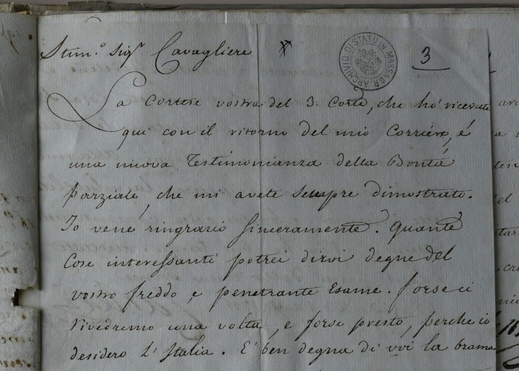 Lettere autografe al Cav. Luigi Angiolini di Serravezza